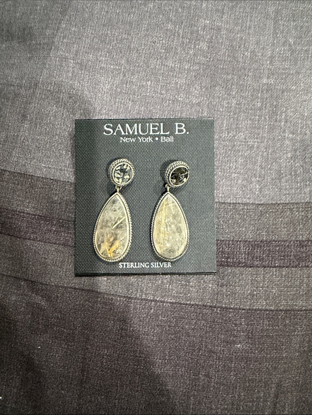 Samuel B. Sterling Silver Teardrop Earrings with Rutilated Quartz